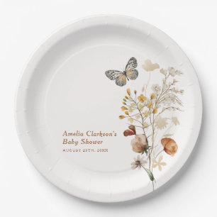 Assiettes En Carton Baby Shower Papillon Fleur Sauvage Élégant