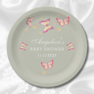 Assiettes En Carton Baby shower papillon rose rose pâle Sage Green