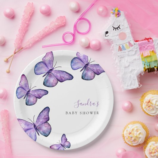 Assiettes En Carton Baby shower papillon Script personnalisé Minimal p (Fête)