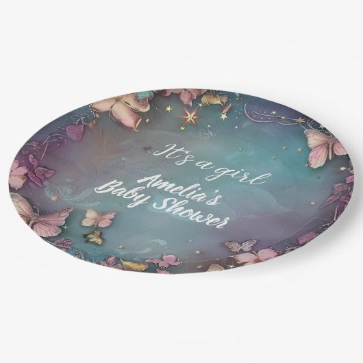 Assiettes En Carton Baby shower papillon violet (Angle)