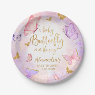 Assiettes En Carton Baby shower papillon violet rose or