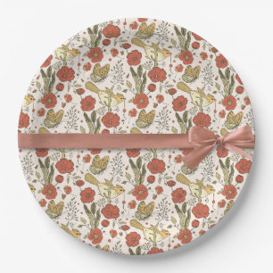 Assiettes En Carton Baby shower Papillons et fleurs poétiques Floral