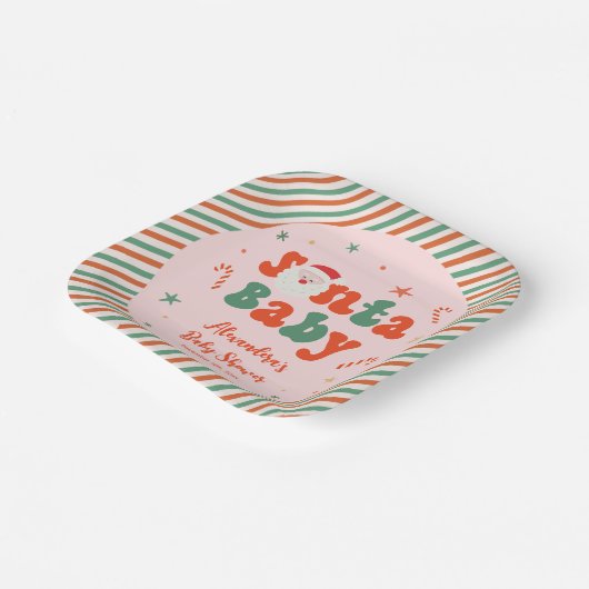 Assiettes En Carton Baby shower Père Noël de Noël rose (Angulaire)