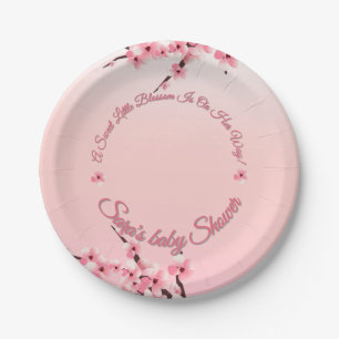 Assiettes En Carton Baby shower personnalisé en fleur de cerisier