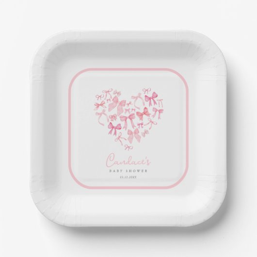 Assiettes En Carton Baby shower personnalisé Pink Girl Heart Bow (Recto)