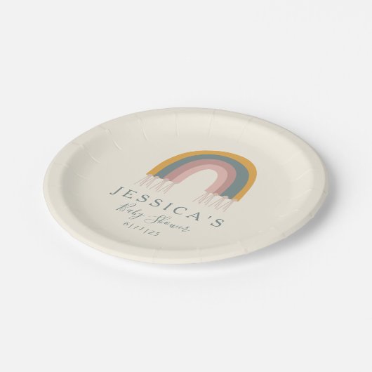 Assiettes En Carton Baby shower personnalisé Soft Boho Rainbow Pastel (Angle)
