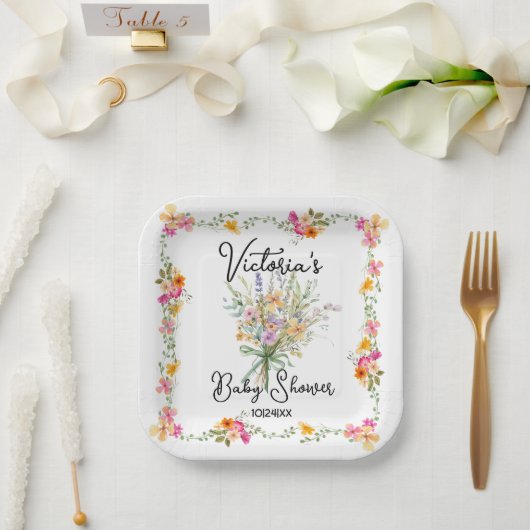 Assiettes En Carton Baby shower petit bouquet Fleur sauvage (Mariage)