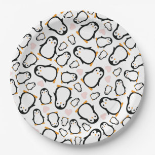 Assiettes En Carton Baby shower Pingouin mignon fille rose