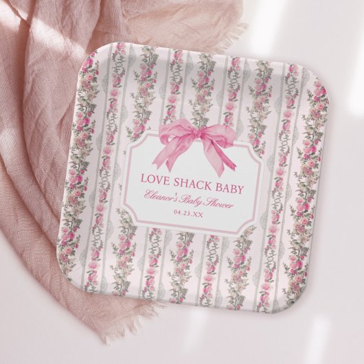Assiettes En Carton Baby shower Pink Bow Love Shack