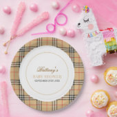 Assiettes En Carton Baby shower Plaid Chèque Beige (Fête)