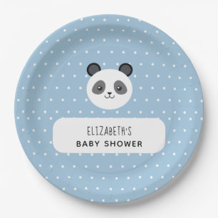 Assiettes En Carton Baby shower Pois Kawaii Panda Blue Boy
