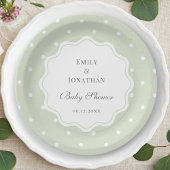 Assiettes En Carton Baby shower Pois vert et blanc de Sage clair
