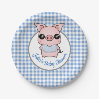 Assiettes En Carton Baby shower porcin de guingan bleu