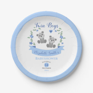 Assiettes En Carton Baby shower pour bébé ours jumeaux garçons
