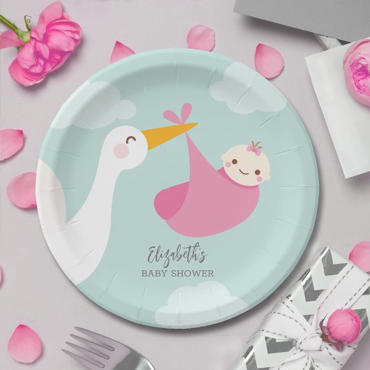 Assiettes En Carton Baby shower pour fille de groupe de Stork