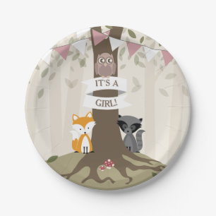 Assiettes En Carton Baby shower pour filles de Woodland