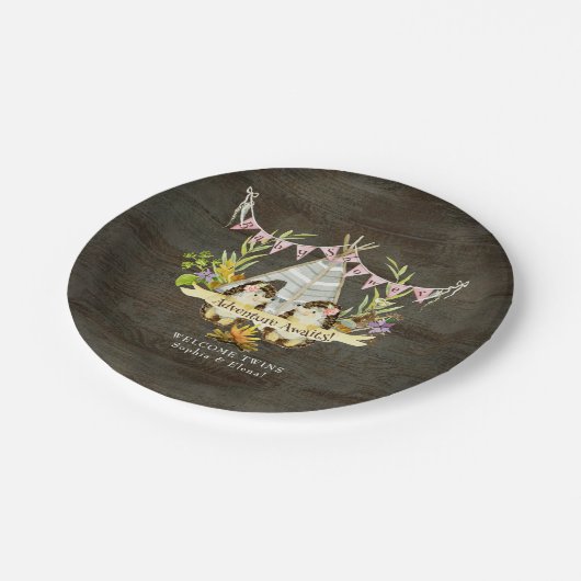 Assiettes En Carton Baby shower pour filles jumelles Hedgehog Adventur (Angle)