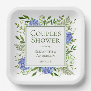Assiettes En Carton Baby Shower pour futurs parents avec des Hortensia