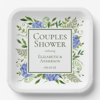 Assiettes En Carton Baby Shower pour futurs parents avec des Hortensia