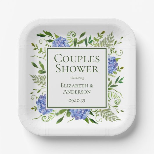 Assiettes En Carton Baby Shower pour futurs parents avec des Hortensia (Recto)
