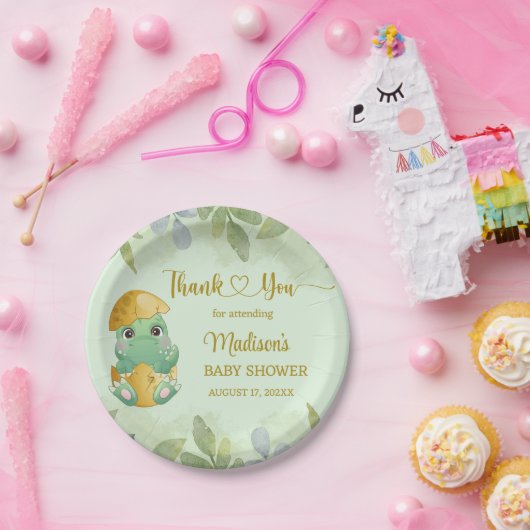 Assiettes En Carton Baby shower pour garçons de dinosaures vert (Fête)