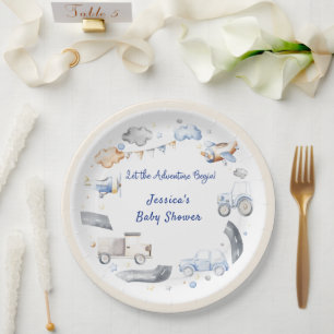 Assiettes En Carton Baby shower pour garçons de transport d'aventure