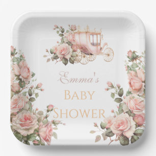 Assiettes En Carton Baby shower Princess Carrie Vintage rose Roses
