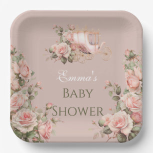 Assiettes En Carton Baby shower Princess Carrie Vintage rose Roses