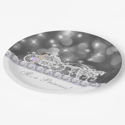Assiettes En Carton Baby shower princesse lavande violette et gris (Angle)