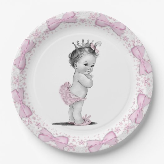 Assiettes En Carton Baby shower Princesse vintage (Devant)