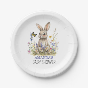 Assiettes En Carton Baby shower Quelques fleurs sauvages lapins