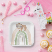 Assiettes En Carton Baby shower Rainbow Sloth (Fête)