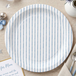Assiettes En Carton Baby Shower Rayure Arc-en-Ciel Aquarelle Bleue Fan
