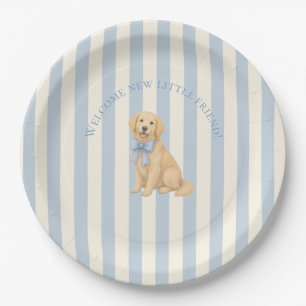 Assiettes En Carton Baby Shower Retriever doré Bleu