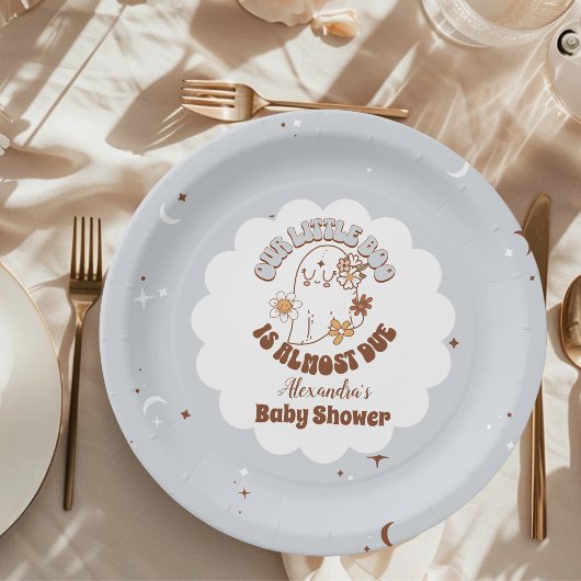 Assiettes En Carton Baby shower Rétro Halloween Little Boo