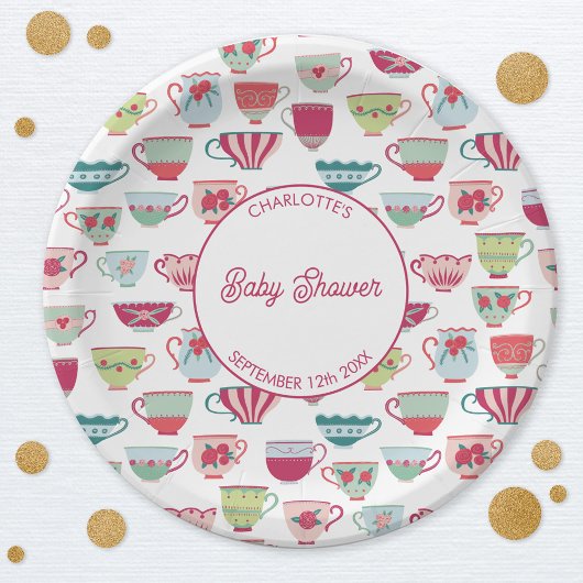Assiettes En Carton Baby shower Retro Tea Party