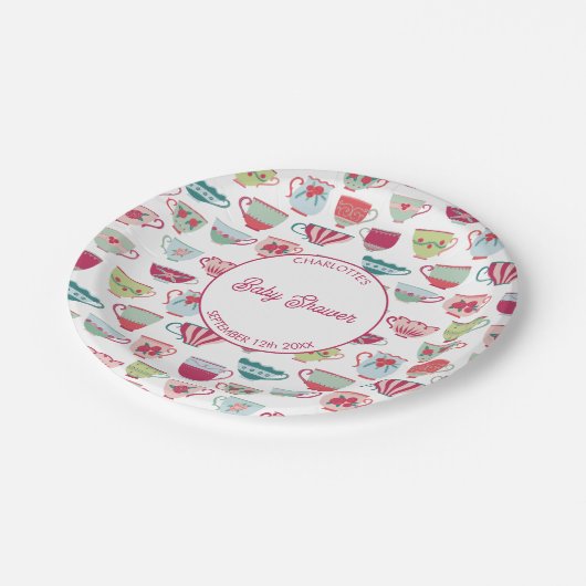 Assiettes En Carton Baby shower Retro Tea Party (Angle)