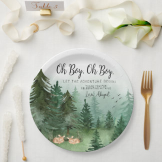 Assiettes En Carton Baby shower rond Twin Boy Deer
