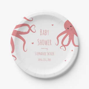 Assiettes En Carton Baby shower rose Coeur octopus