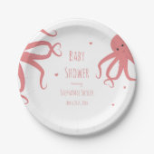 Assiettes En Carton Baby shower rose Coeur octopus mignon (Devant)
