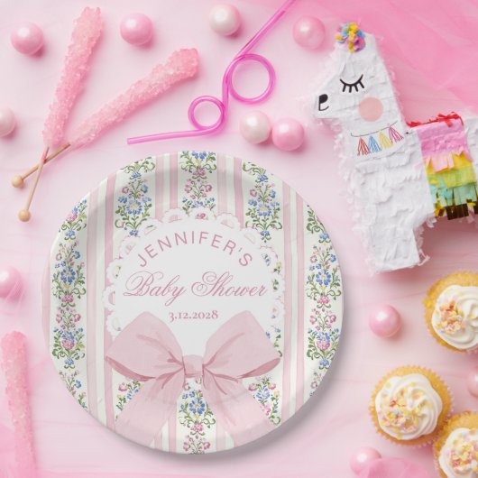 Assiettes En Carton Baby shower Rose Coquette Blush Pink Bow (Fête)