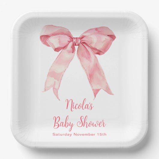 Assiettes En Carton Baby shower rose Coquette Bow (Recto)