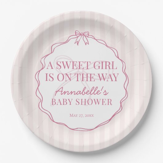 Assiettes En Carton Baby shower rose Coquette Bow Pastel (Devant)