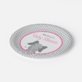 Assiettes En Carton Baby shower rose de Chevron d'éléphant mignon (Angle)