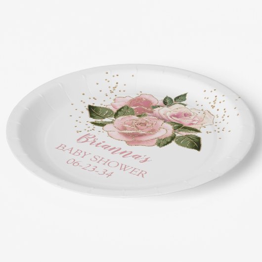 Assiettes En Carton Baby shower Rose de Parties scintillant d'or rose (Angle)