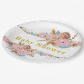 Assiettes En Carton Baby shower rose et or Turquoise Peony (Angle)