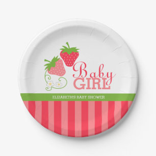 Assiettes En Carton Baby shower rose et vert de fraise