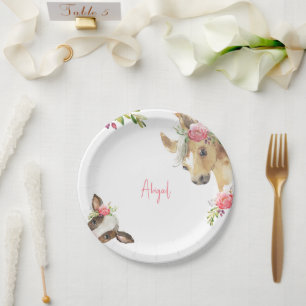 Assiettes En Carton Baby shower rose floral et blanc rose