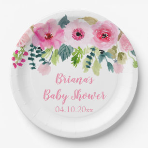 Assiettes En Carton Baby shower rose floral fille