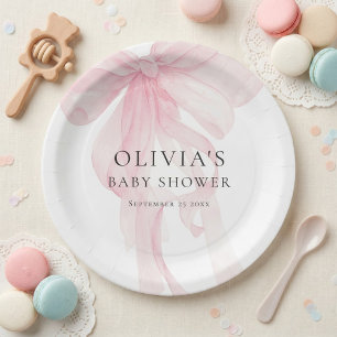 Assiettes En Carton Baby Shower Rose Moderne Ruban Tendu